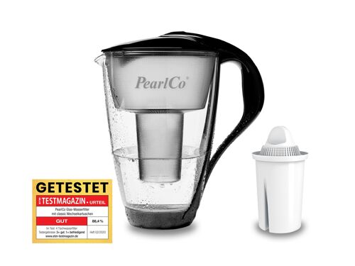 PearlCo Glas Wasserfilter classic Inkl. 1 Filterkartusche (schwarz)