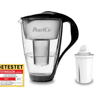 Filtro per l'acqua in vetro PearlCo classico con 1 cartuccia filtrante (nero)
