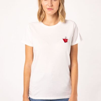 birra pong | T-shirt ricamata da donna in cotone biologico