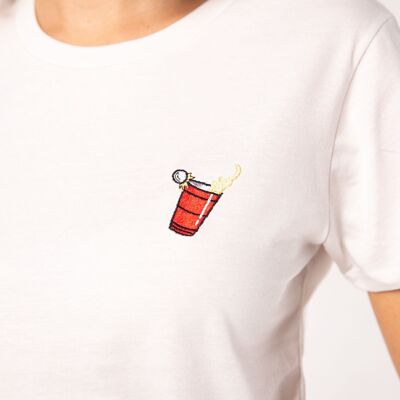 Golpe de borde de Beer Pong | Camiseta de mujer de algodón orgánico bordada