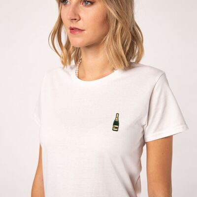 champagne | T-shirt ricamata da donna in cotone biologico