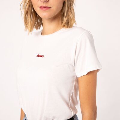 Saludos | Camiseta de mujer de algodón orgánico bordada
