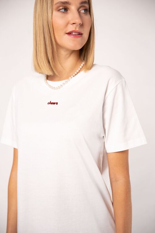 Cheers | Besticktes Frauen Oversized Bio Baumwoll T-Shirt