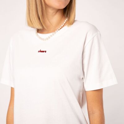 Saluti | T-shirt da donna oversize in cotone organico ricamata