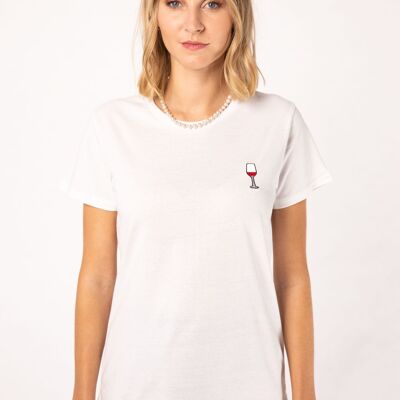 Bicchiere di vino rosso | T-shirt ricamata da donna in cotone biologico