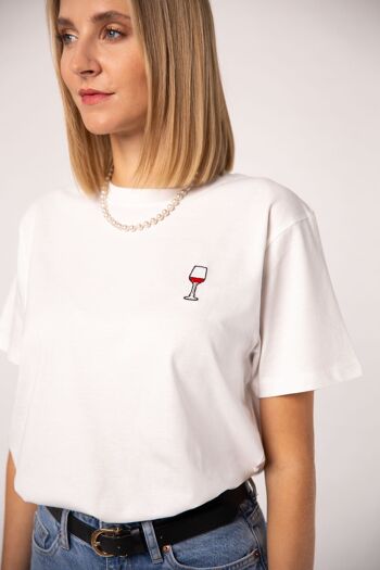 Verre de vin rouge | T-shirt femme oversize en coton bio brodé 2