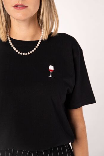 Verre de vin rouge | T-shirt femme oversize en coton bio brodé 7