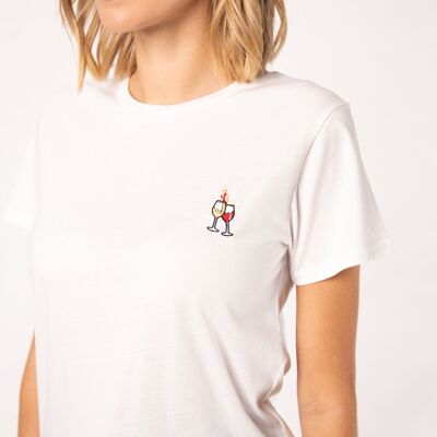 dúo de vinos | Camiseta de mujer de algodón orgánico bordada