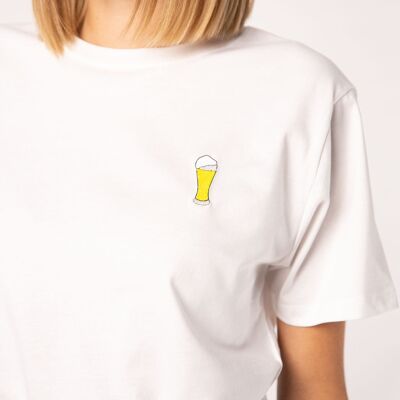 birra di frumento | T-shirt da donna oversize in cotone organico ricamata