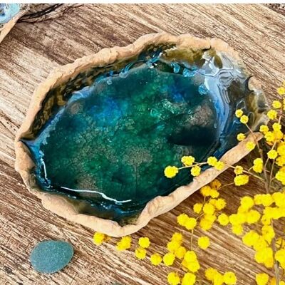 Cuenco de cerámica turquesa con cristal de playa reciclado