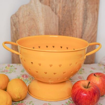 Mustard colander with hearts 21 cm