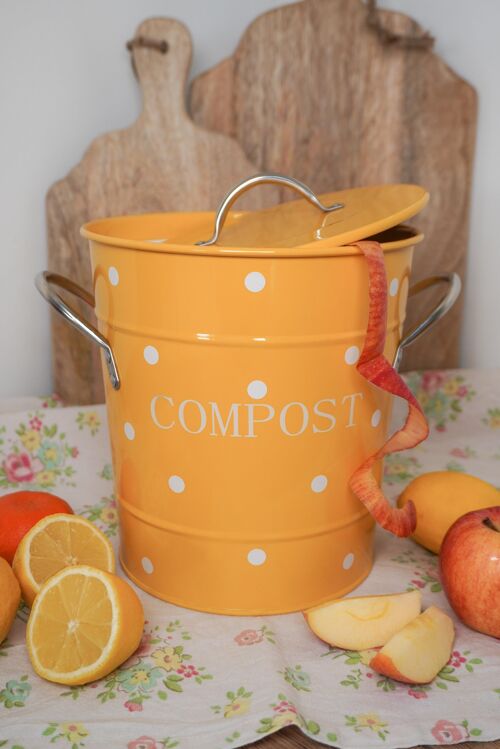 Mustard compost bin with white dots 21x19 cm