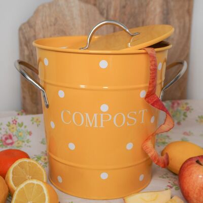 Mustard compost bin with white dots 21x19 cm