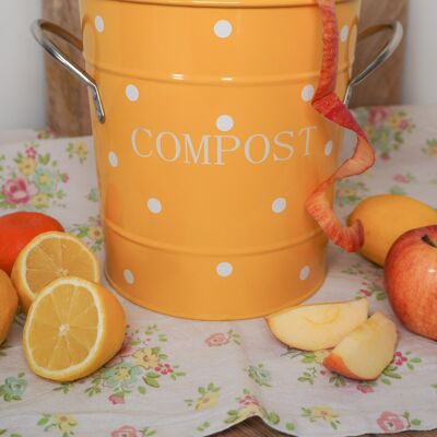 Mustard compost bin with white dots 21x19 cm