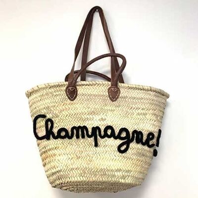Woven palm fiber basket "champagne!"