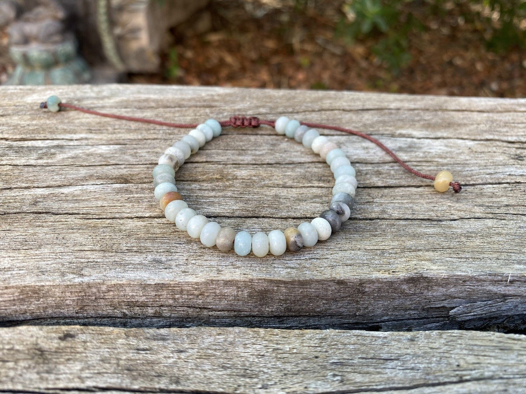 Verstellbares Shamballa-Armband, natürliche Amazonit-Perlen