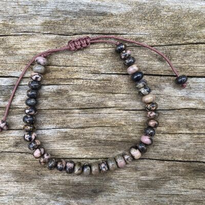 Adjustable Shamballa bracelet, natural Rhodonite beads