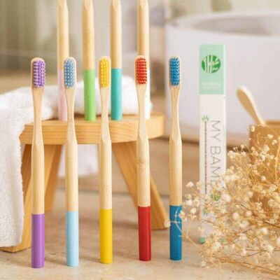 Pack 10 Medium Adult Bamboo Toothbrushes - My Bambou