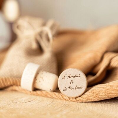 Wine Bottle Stopper "D'amour & De Vin Frais" in cork and wood - My Bambou