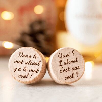 Duo of Wine Bottle Stoppers "Alcohol isn't cool" - My Bambou