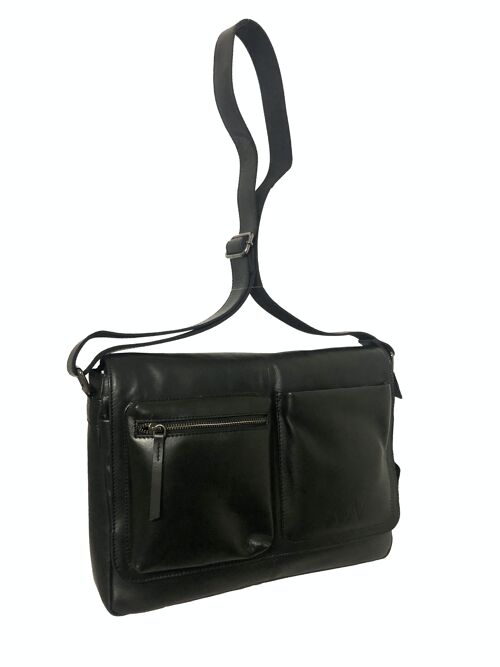 MESSENGER POSTIER JAMES EN CUIR NOIR