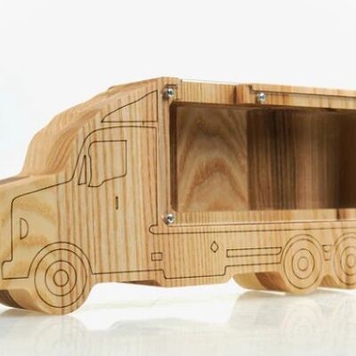 Camión alcancía de madera