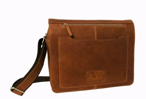 MESSENGER POSTIER KYRIS EN CUIR COGNAC