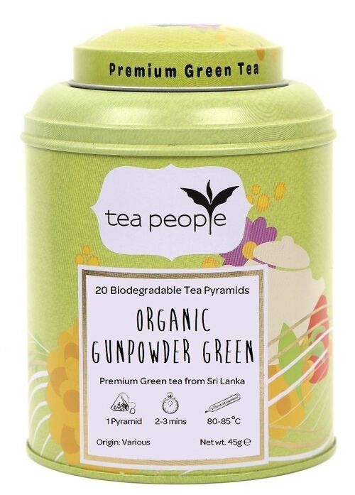 Organic Gunpowder Green - 20 Pyramid Tin Caddy