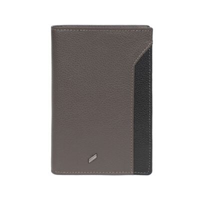 TOGETHER - Portefeuille européen Stop RFID en cuir de vachette taupe / noir - DH-188180-3401-TU