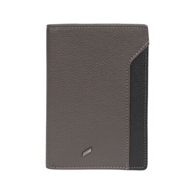 TOGETHER - Porte-passeport Stop RFID en cuir de vachette taupe / noir - DH-188184-3401-TU