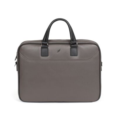 TOGETHER - 13" & A4 briefcase in taupe / black cowhide leather - DH-189424-3401-TU