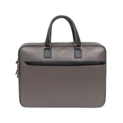 TOGETHER - 13" & A4 briefcase in taupe / black cowhide leather - DH-189554-3401-TU