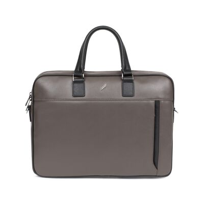 TOGETHER - 13" & A4 briefcase in taupe / black cowhide leather - DH-189555-3401-TU