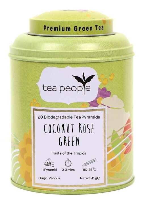 Coconut Rose Green - 20 Tea Pyramid Tin Caddy