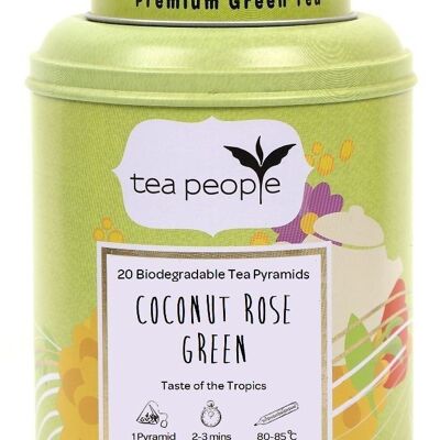 Verde de rosa de coco - Carrito de lata piramidal de 20 té