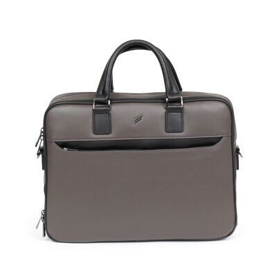 TOGETHER - 13" & A4 briefcase in taupe / black cowhide leather - DH-189423-3401-TU