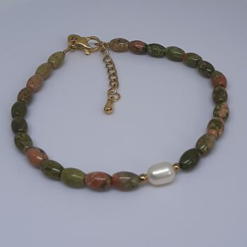 bracelet ovale pierre gemme perle d'eau douce 3