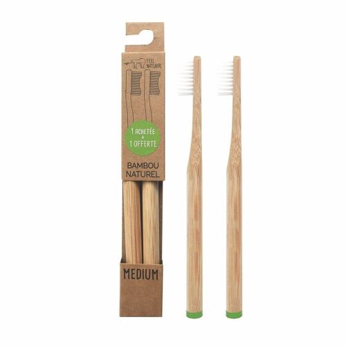 Pack 2 brosses à dents bambou Feel Natural -MEDIUM (1 achetée, 1 offerte)