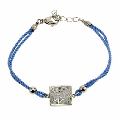 Enamelled steel bracelet set with mother-of-pearl