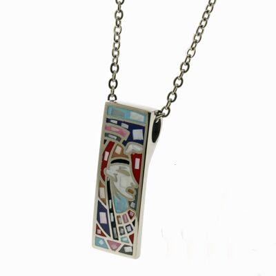 Enamelled steel necklace set with mother-of-pearl.