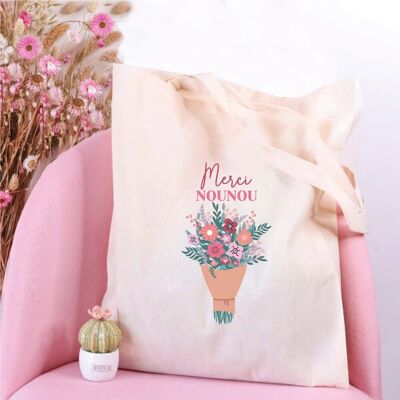 Grand tote bag "Bouquet d'amour Nounou"
