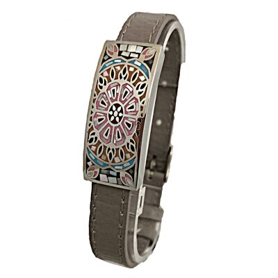 Leather bracelet and enamelled steel pattern