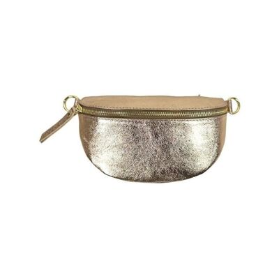 Women's Metallic Leather Belt Bag with Shiny Effect and Zip Closure.