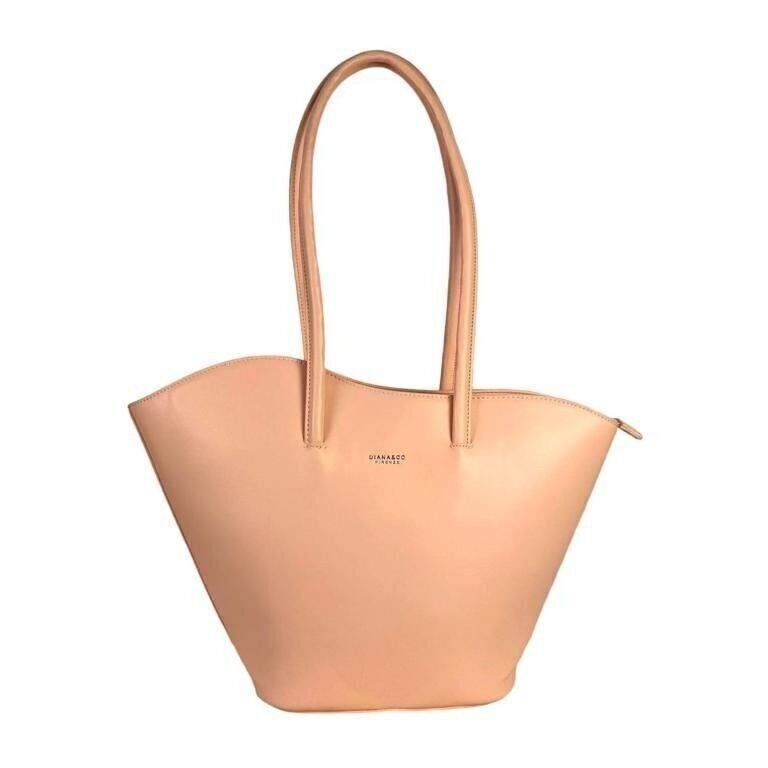 Borsa Shopper Grande in Sintetico da Donna con Manici Lunghi, Tasche Interne e Fodera Arancione.