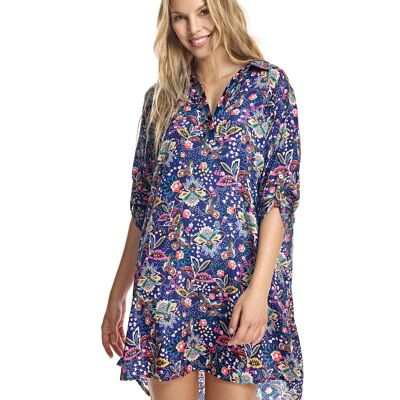 Shirt dress with multicolor floral print - W231395_9-27