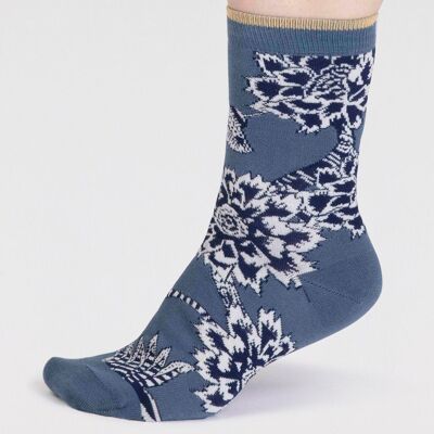Freja Organic Cotton Abstract Flower Socks - Misty Blue