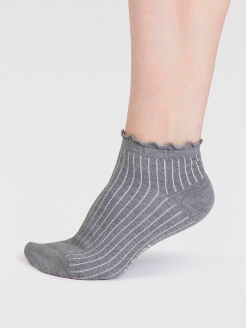 Dacia Bamboo Frill Top Ankle Socks - Grey Marle