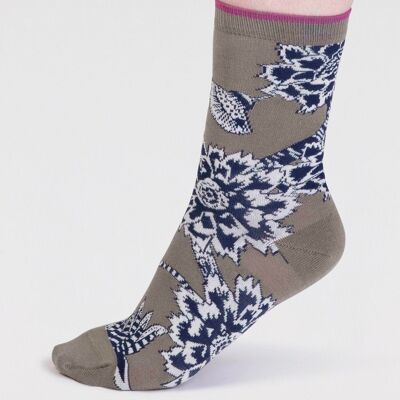 Freja Organic Cotton Abstract Flower Socks - Pea Green