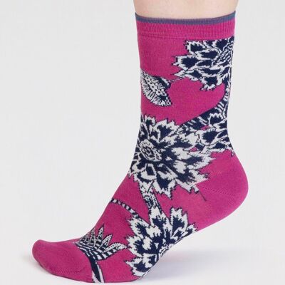 Freja Organic Cotton Abstract Flower Socks - Raspberry Pink