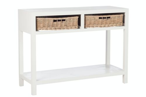 CONSOLE+2PANIERS BOIS BLANC (110,5x44x82cm)